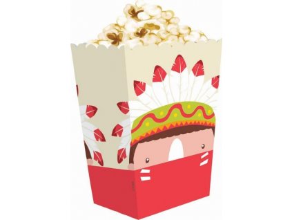 Krabička na popcorn "Indian Party", rozmer 13,5 x 8,5 x 19 cm, 4 ks KK