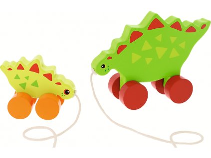 TREFL Edukační dřevěná tahací hračka 2 Dinosauři Stegosaurus, zelená