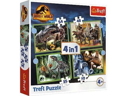 TREFL Puzzle 4v1 Jurský svet Nadvláda Nebezpeční dinosaury