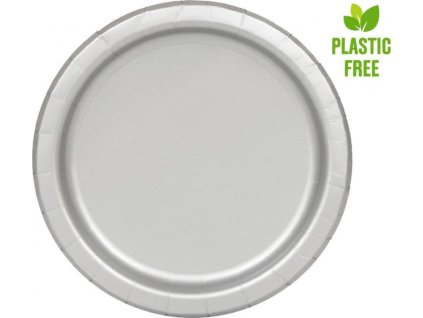 Papírové talíře, stříbrné, 23 cm, 16 ks (bez plastu)