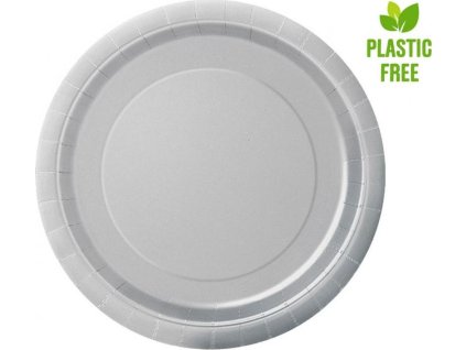 Papírové talíře, stříbrné, 23 cm, 8 ks (bez plastu)