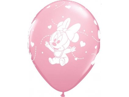 Balónik QL 12" s potlačou "Baby Minnie Hearts", metalická ružová / 6 ks.