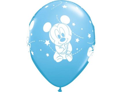 Balónik QL 12" s potlačou "Baby Mickey Stars", metalická modrá / 6 ks.