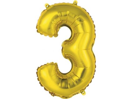 Fóliový balónik "Number 3", zlatý, 35 cm