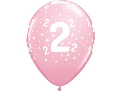 Balón QL 11" s potlačou "2", pastelovo ružový / 6 ks.