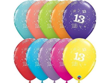 Balón QL 11" s potiskem "13", pastelový tropický mix / 6 ks.