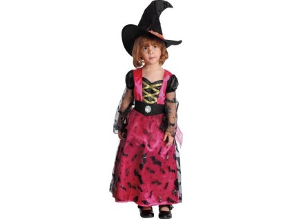 Detský kostým Ružová čarodejnica (šaty, klobúk), veľkosť 92/104 cm, KK