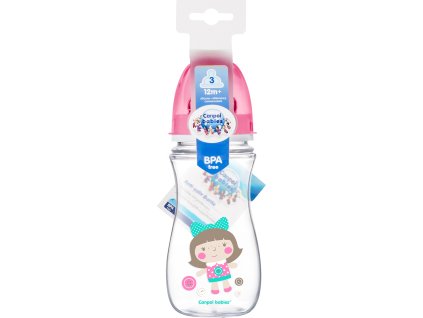 CANPOL Široká antikoliková láhev 300ml Easy Start Toys růžová