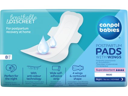 CANPOL babies Poporodní vložky s křidélky noční 8ks
