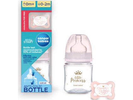 CANPOL Štartovacia sada 120ml fľaštička + cumlík MINI girl mix