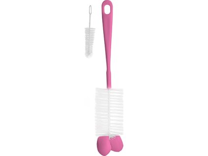 Baby Ono Kartáček na láhev a dudlík s houbičkou a mini kartáčkem, růžový