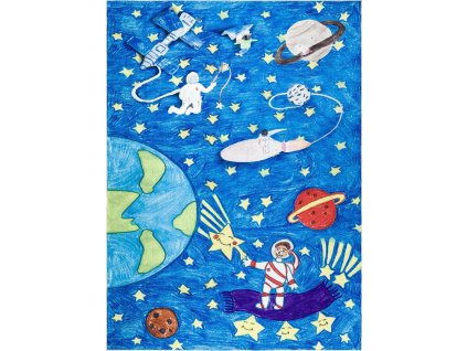 Dětský kusový koberec Bambino 2265 Rocket Space blue