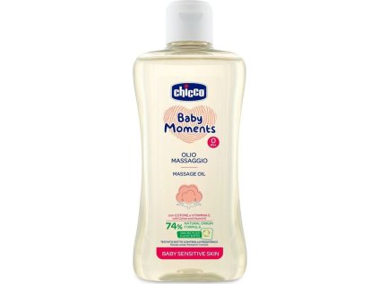 Chicco Olej masážní s bavlnou a vitamínem E Baby Moments Sensitive 74 % přírodních složek 200 ml