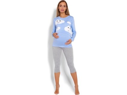 Be MaaMaa Těhotenské, kojící pyžamo 3/4 mráčky - modré, vel. L/XL L/XL