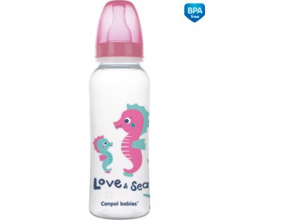 Canpol babies Lahvička s potiskem 250 ml Love&amp;Sea - růžová