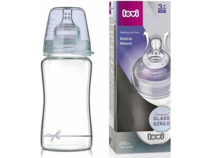 Lovi LOVI Skleněná lahvička 250 ml Diamond Glass - mašlička - modrá