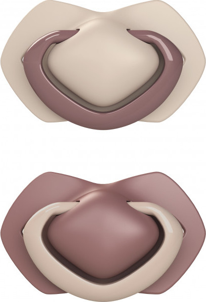Canpol Babies Sada 2 ks symetrických silikonových dudlíků, 6-18m+, PURE COLOR růžová/bord