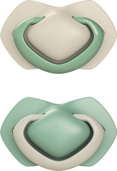 Canpol Babies Canpol Babies Sada 2 ks symetrických silikonových dudlíků, 6-18m+, PURE COLOR zelený/sivý