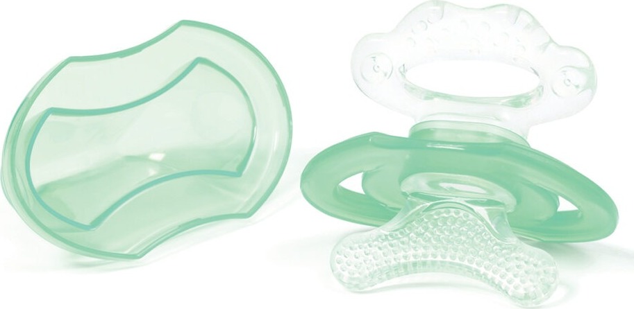 BabyOno kousátko silikonové bez BPA ve tvaru dudlíku s krytem zelená