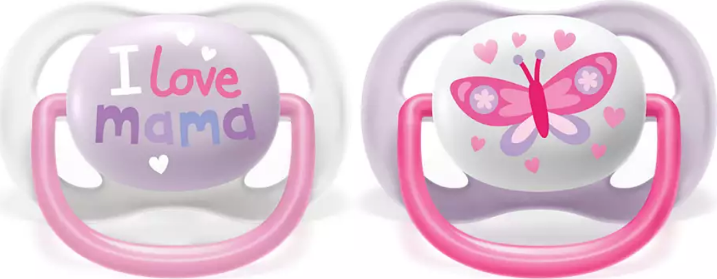 AVENT AVENT Dudlík Ultra Air Happy I Love mama, 0-6m - Motýlek, lila