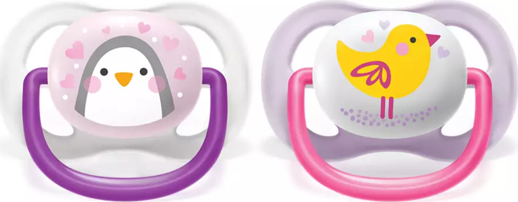 AVENT AVENT Dudlík Ultra Air Animals, 0-6m - Ptáček/tučňák, lila