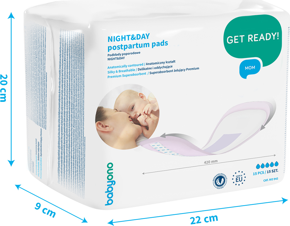 BabyOno BabyOno Anatomické poporodní vložky NIGHT&DAY - 15 ks