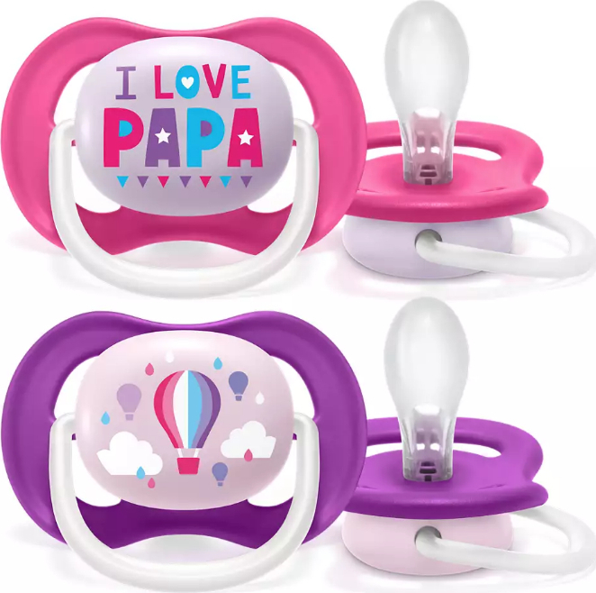 AVENT AVENT Dudlík Ultra Air Animals, 6-18m - I Love Papa, růžový/lila