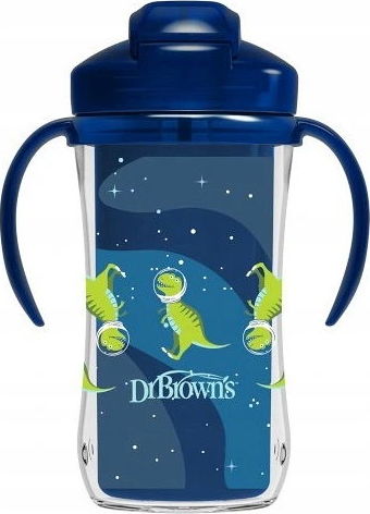 Dr.Browns Termální hrneček se slámkou Dino, Straw Cup, 300ml, modrý