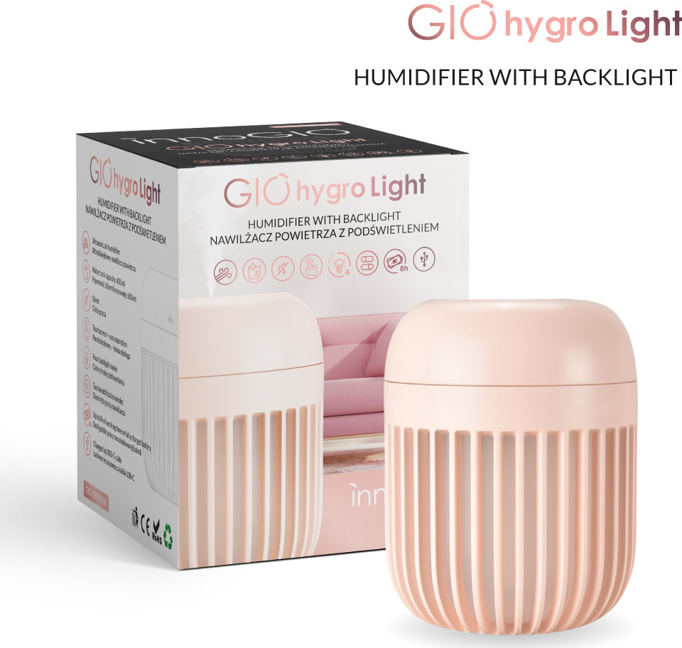 Innogio Ultrazvukový zvlhčovač vzduchu s osvětlením GIOhygro Light - růžový