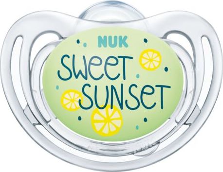 NUK NUK Silikónový svietiaci cumlík Ovocie - citrón, 0-6 m, modrý, 2ks