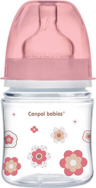 CANPOL 35/216 Antikoliková lahvička se širokým hrdlem Easystart Newborn Baby 120 ml růžové květy