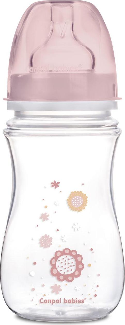 CANPOL 35/217 Antikoliková fľaša so širokým hrdlom Easystart Newborn Baby 240 ml ružové kvety