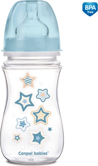 CANPOL 35/217 Easystart Anti-Colic fľaša so širokým hrdlom Newborn Baby 240 ml modrá hviezdičky