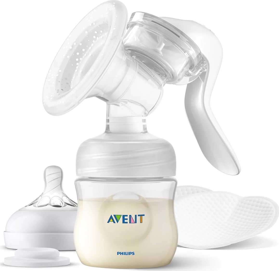 AVENT Ruční odsávačka mateřského mléka včetně 125ml lahvičky Natural a 2 x kojicí vložky SCF430/10