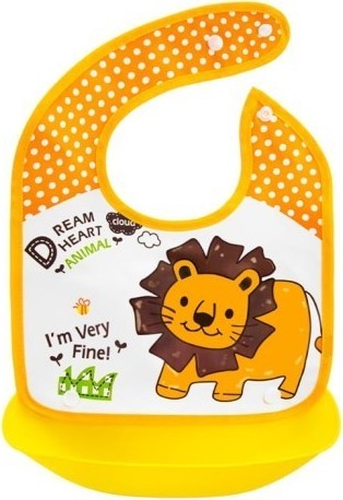 BocioLand Silikónový podbradník s vreckom Lion, žltý