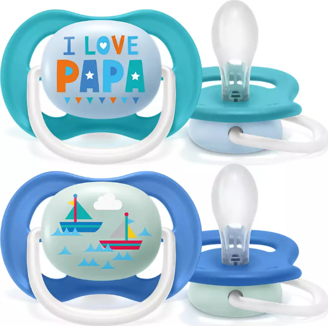 Dudlík Philips AVENT Ultra Air 6-18m, 2ks, Boy boat / i love papa