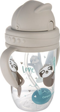 Canpol babies Nedávkovací pohár so slamkou a závažím Exotic Sloth - sivý, 270 ml