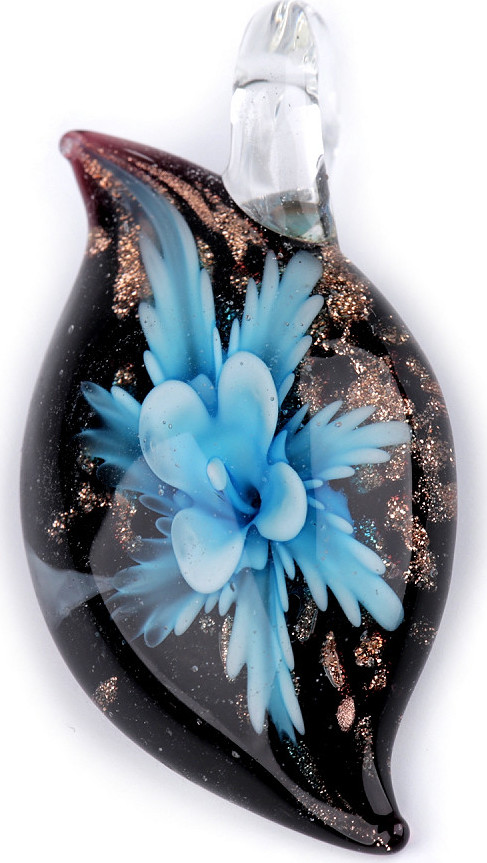 Skleněný přívěsek květ 27x51 mm Varianta: 4 modrá azurová, Balení: 1 ks