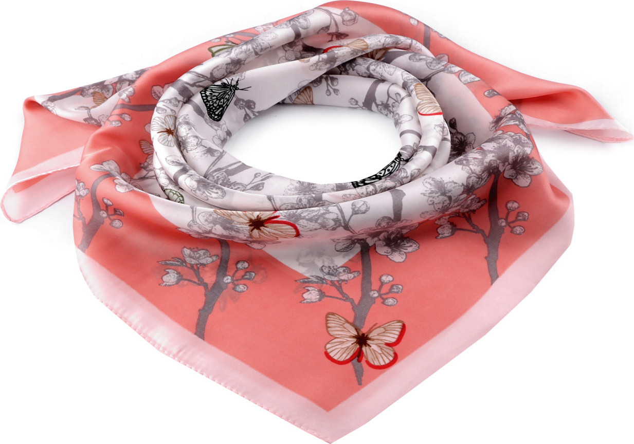 Saténový šátek motýl 70x70 cm Varianta: 1 korálová světlá, Balení: 1 ks