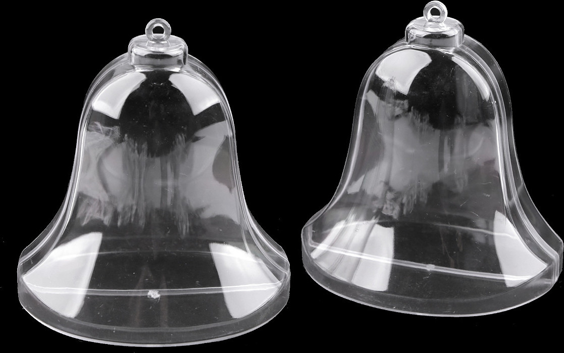 Plastová krabička dvoudílná - zvonek, stromeček, kapka, hvězda Varianta: 1 transparent zvonek, Balení: 2 ks