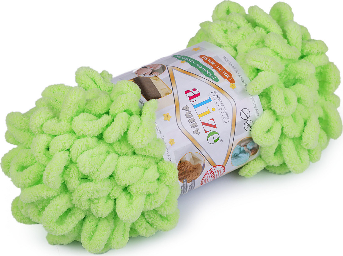 Pletací příze Alize Puffy 100 g Varianta: 18 (41) zelená neon, Balení: 1 ks