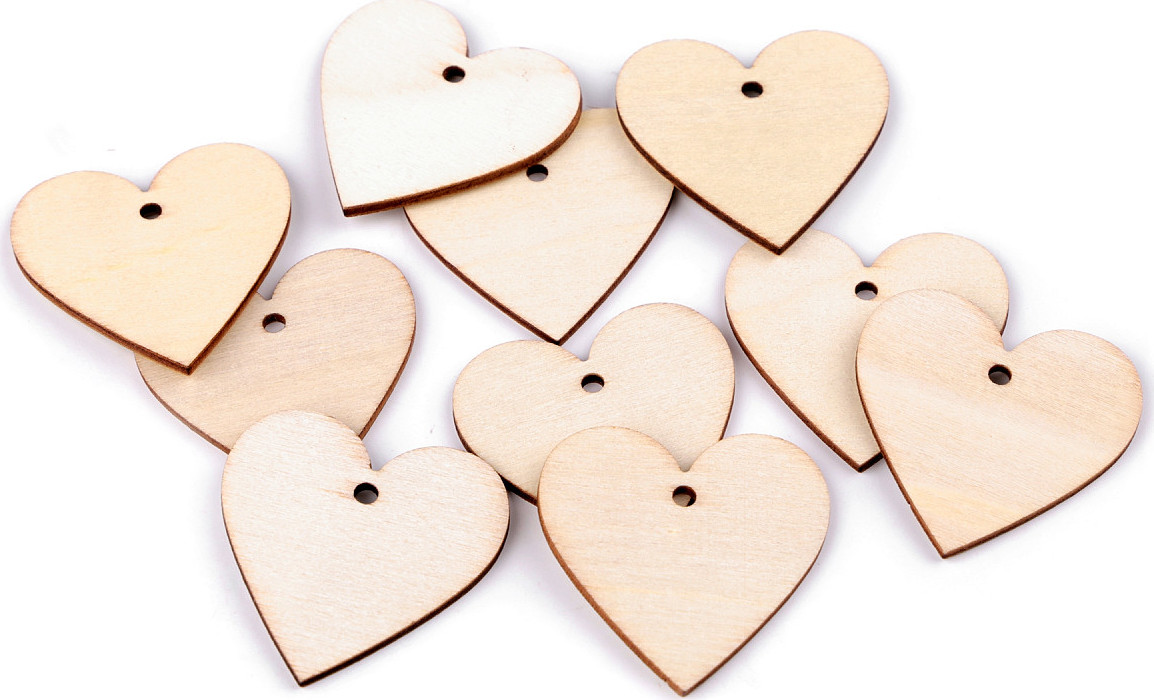 Dřevěná cedulka / štítek k domalování srdce, ovál Varianta: 3 přírodní sv. srdce, Balení: 10 ks