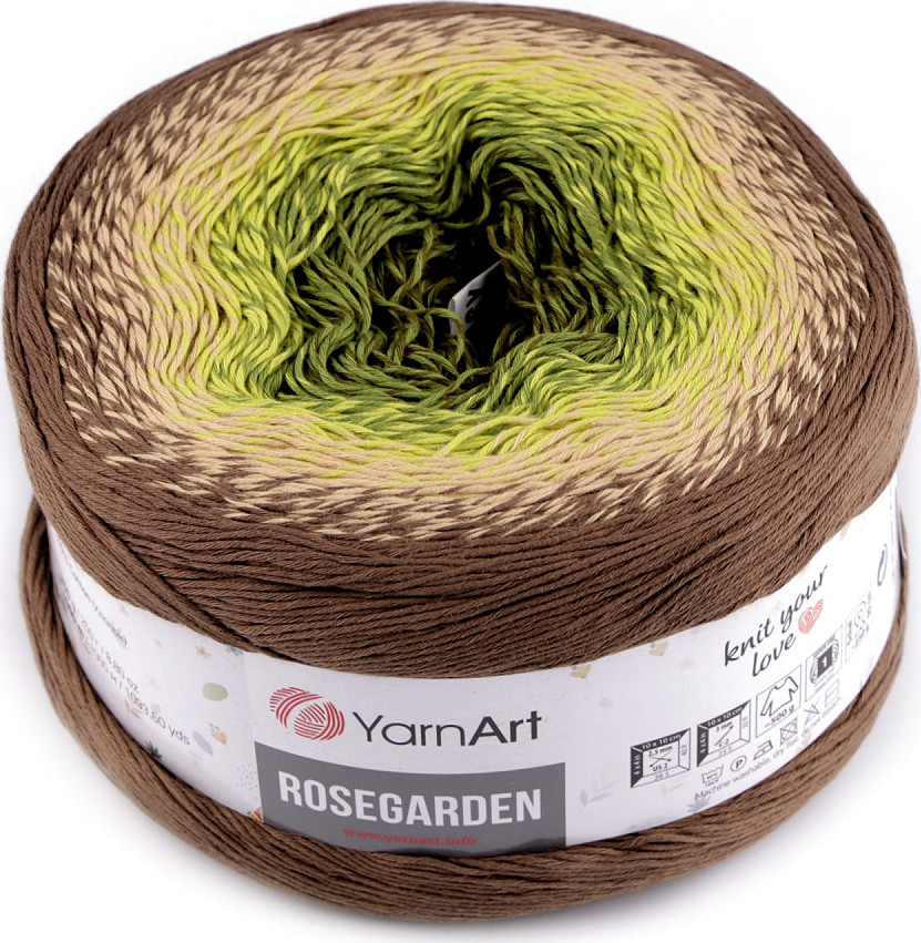 Bavlněná pletací příze Rosegarden 250 g Varianta: 12 (322) hnědá zelená, Balení: 1 ks