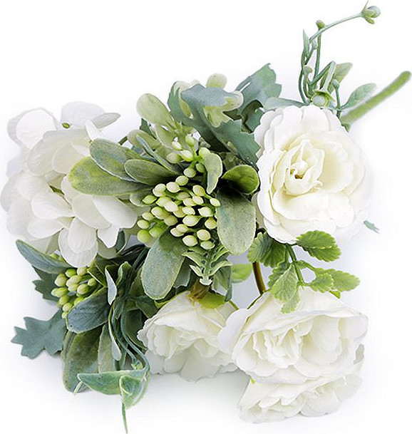 Umělé kytice růže, hortenzie Varianta: 1 krémová nejsvět., Balení: 1 ks