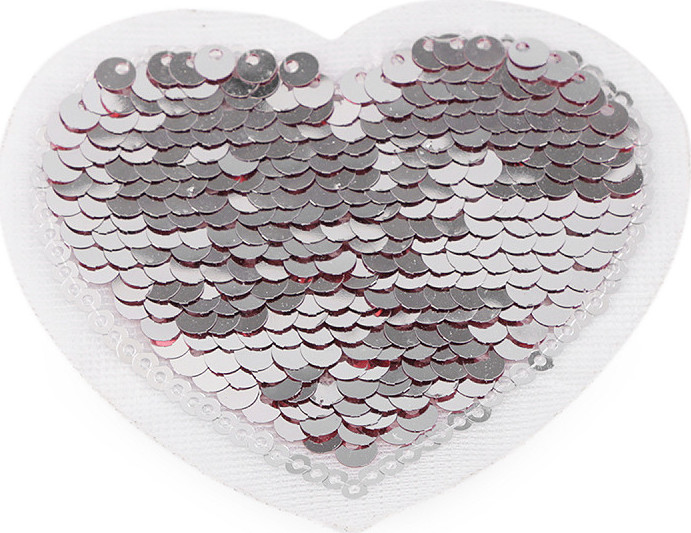 Nažehlovačka srdce s oboustrannými flitry Varianta: 2 stříbrná pudrová, Balení: 1 ks