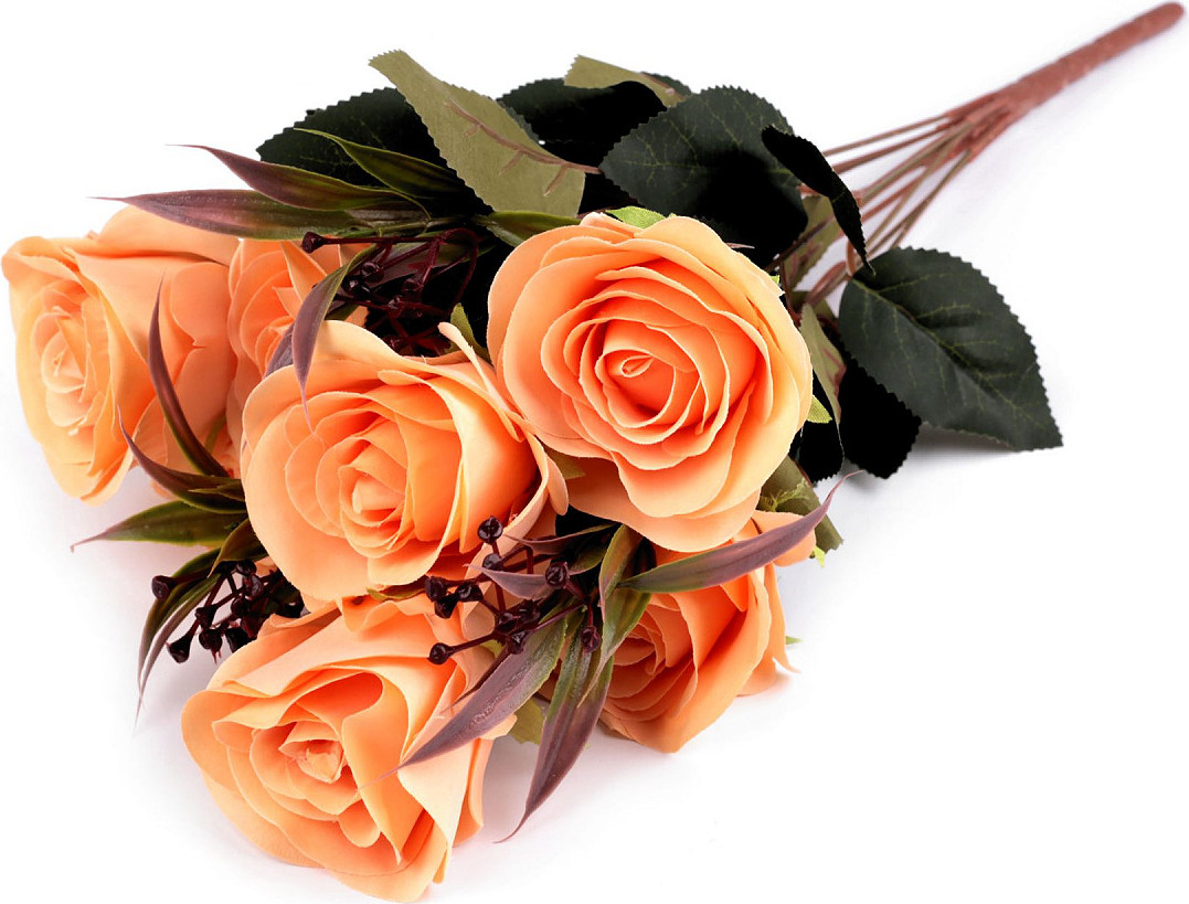 Umělá kytice růže Varianta: 1 lososová, Balení: 1 svaz.