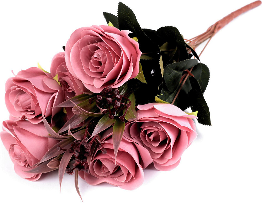 Umělá kytice růže Varianta: 2 starorůžová sv., Balení: 1 svaz.
