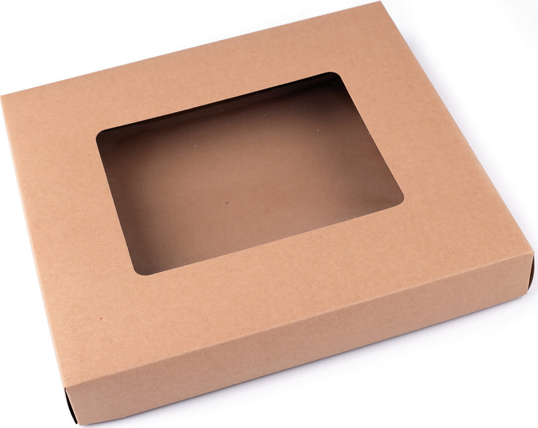 Papírová krabice s průhledem Varianta: hnědá přírodní, Balení: 5 ks