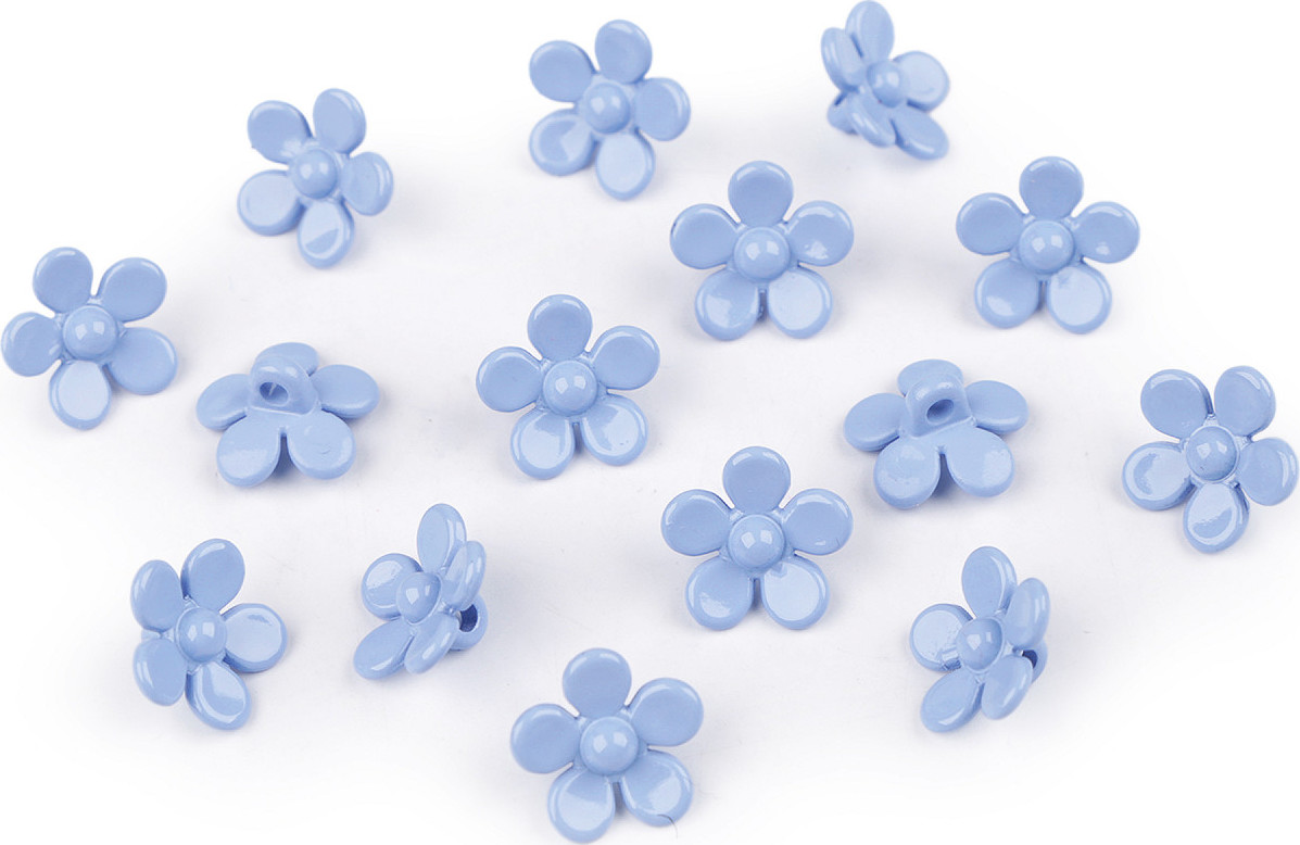 Plastové knoflíky / korálky květ Ø15 mm Varianta: 6 modrá světlá, Balení: 5 g