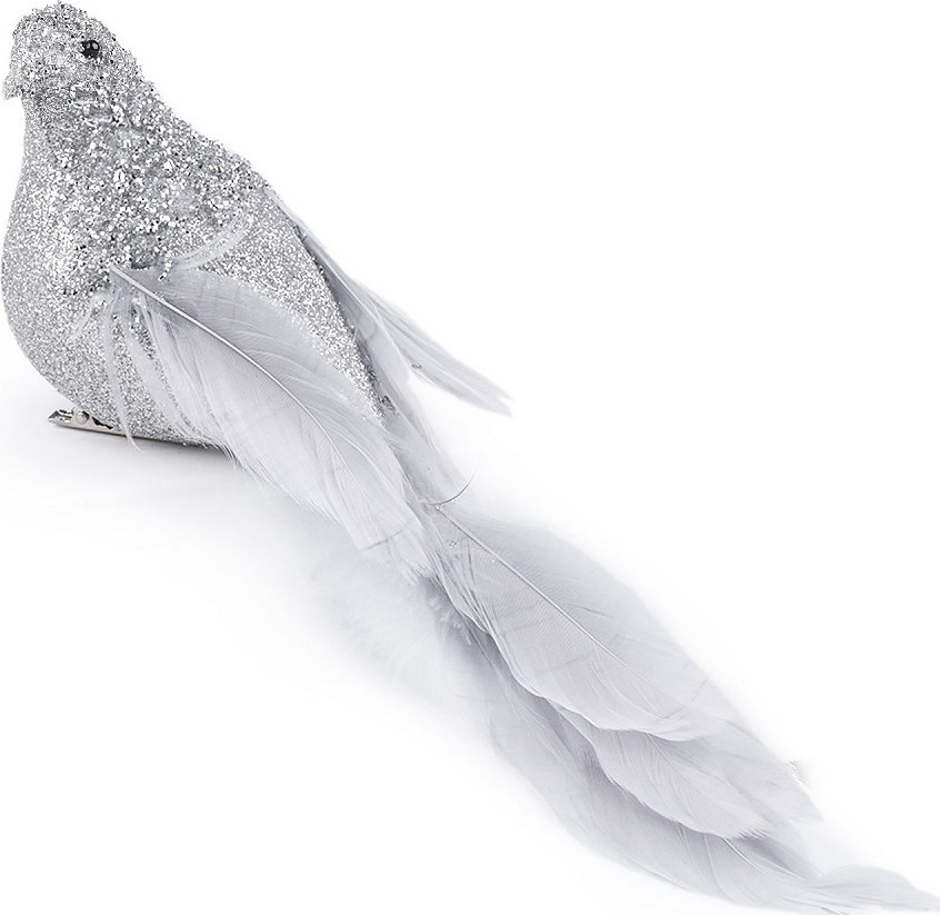 Dekorace glitrový ptáček s klipem Varianta: stříbrná, Balení: 1 ks
